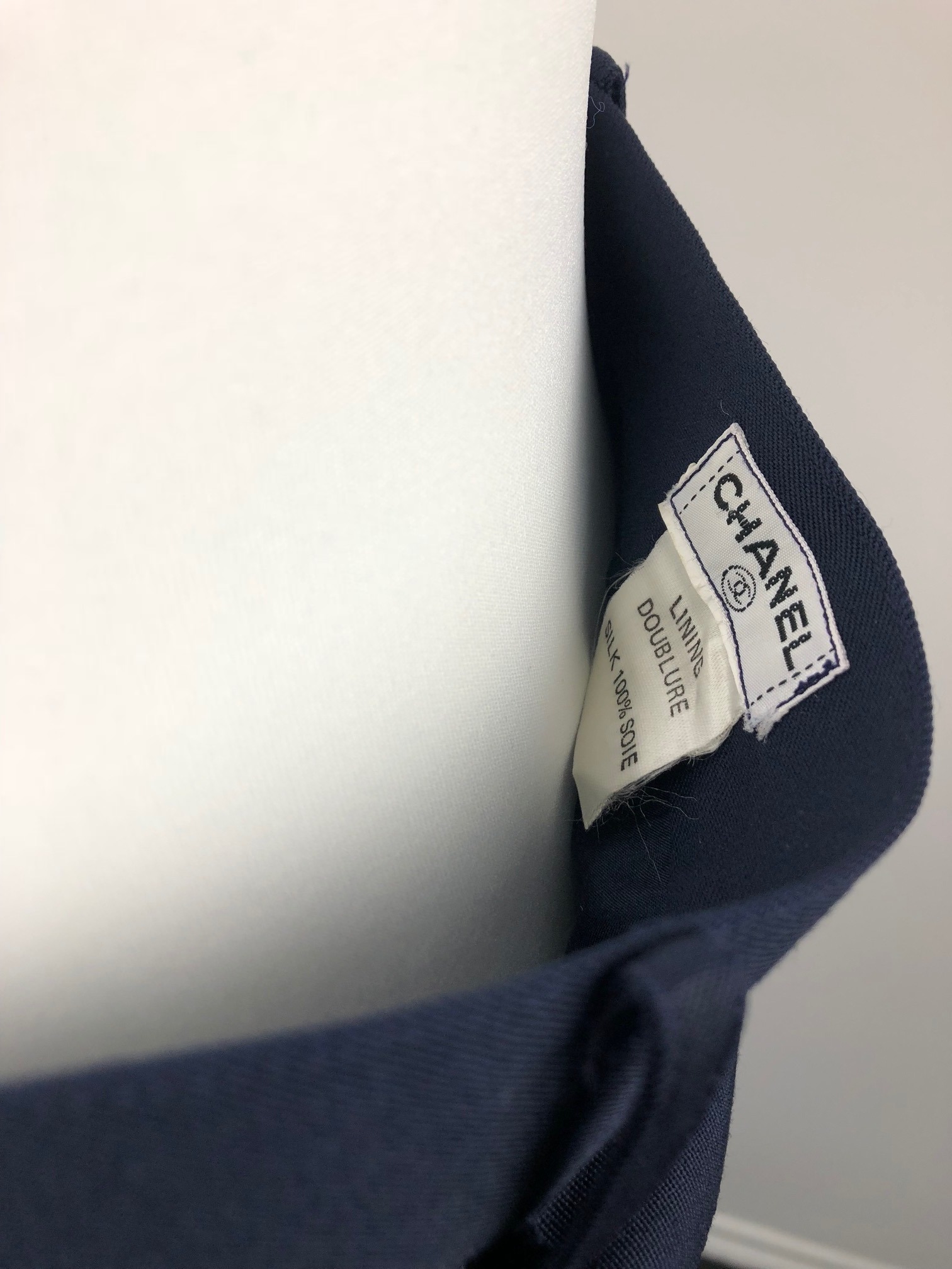 Chanel Vintage Navy Blue Pencil Skirt with CC Gold Buttons