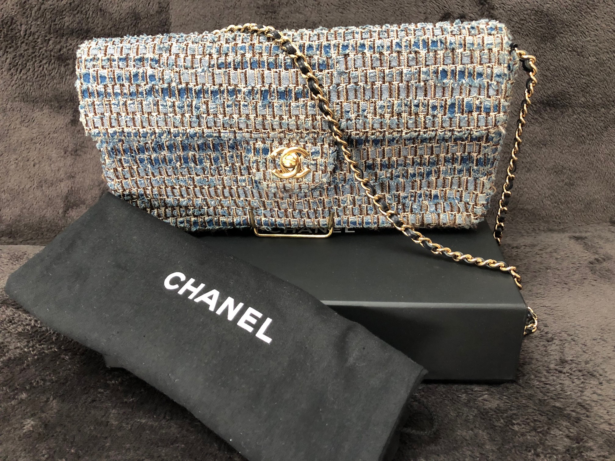 CHANEL Timeless Blue Tweed Handbag