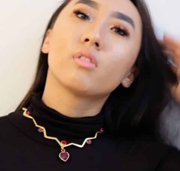 YVES SAINT-LAURENT Gilded Necklace Gripoix Faceted Heart Cabochon - Image 2