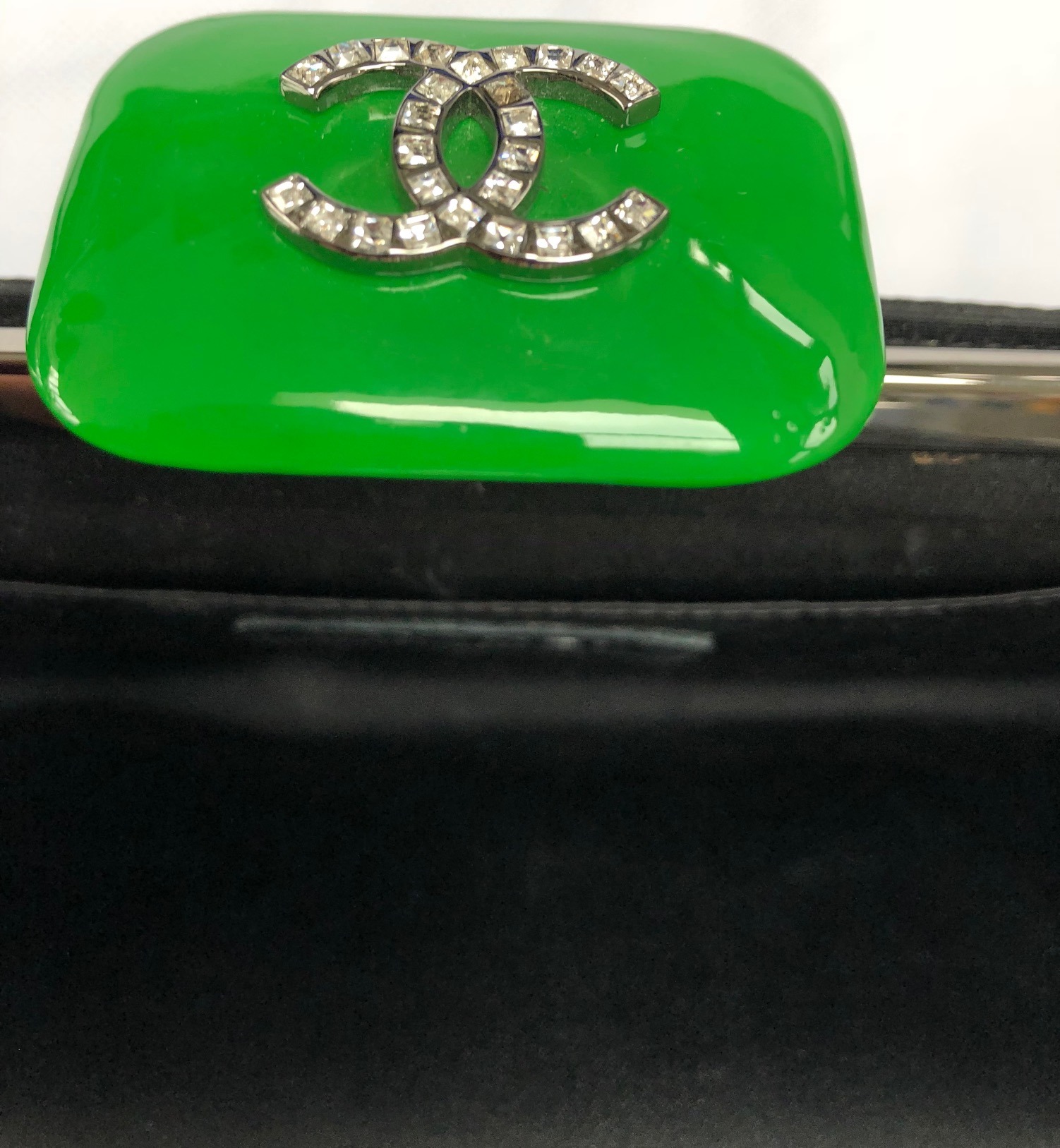 CHANEL Black Quilted Satin Clutch Bag Jade Clasp