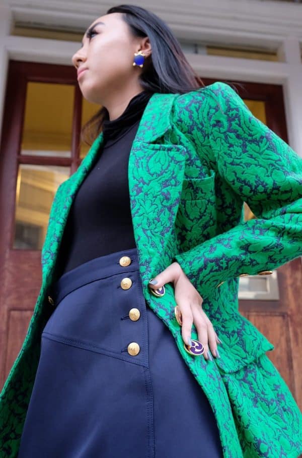 CHANEL Mademoiselle Vintage Skirt CC Logo Buttons Navy  1980s