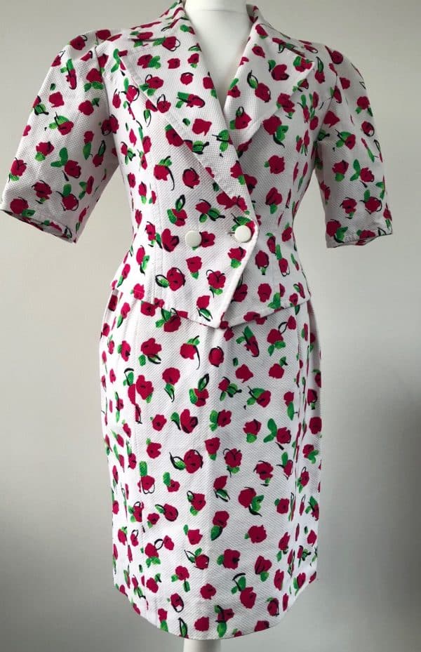 GUY LAROCHE Two Pieces Skirt Suit Vintage Flowery Quilted Cotton Rare - Image 4