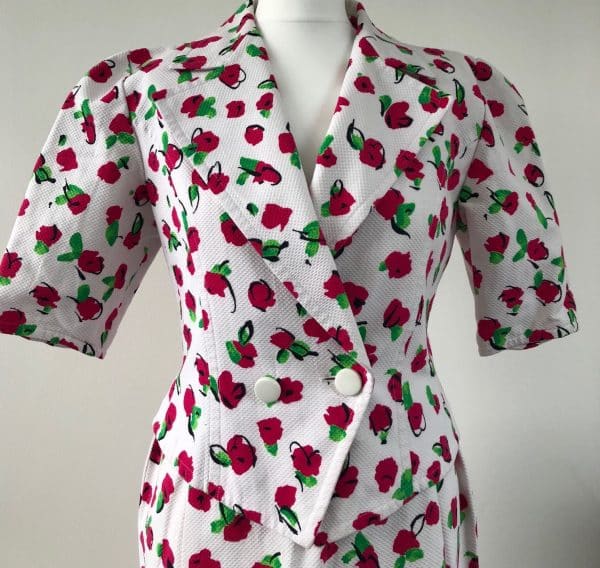 GUY LAROCHE Two Pieces Skirt Suit Vintage Flowery Quilted Cotton Rare - Image 5