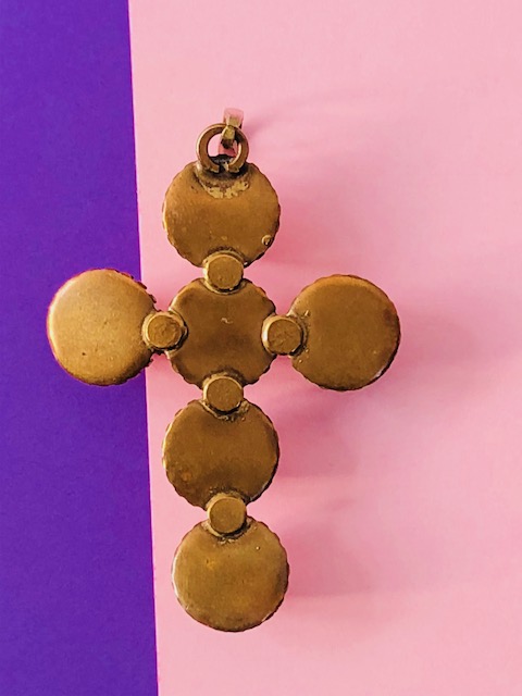 Vintage Cross Pendant With 6 Big Pink Quartz Cabochons - Image 3
