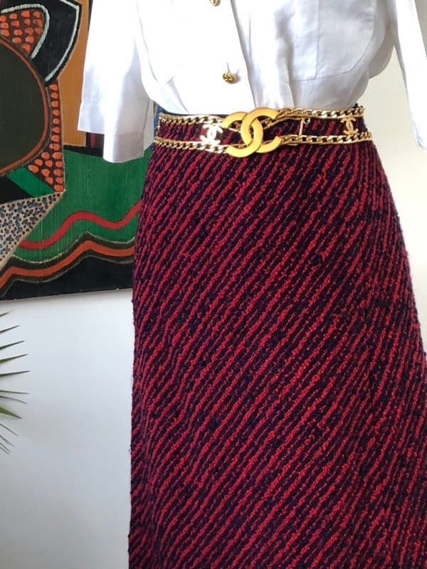 CHANEL Couture Tweed Pencil Skirt Vintage Red Midnight blue C.60s-70s