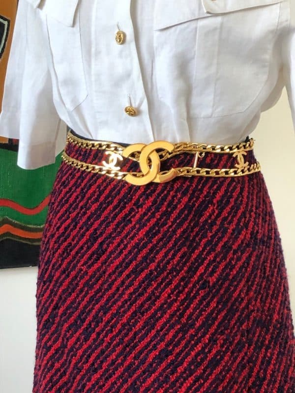 CHANEL Couture Tweed Pencil Skirt Vintage Red Midnight blue C.60s-70s - Image 2