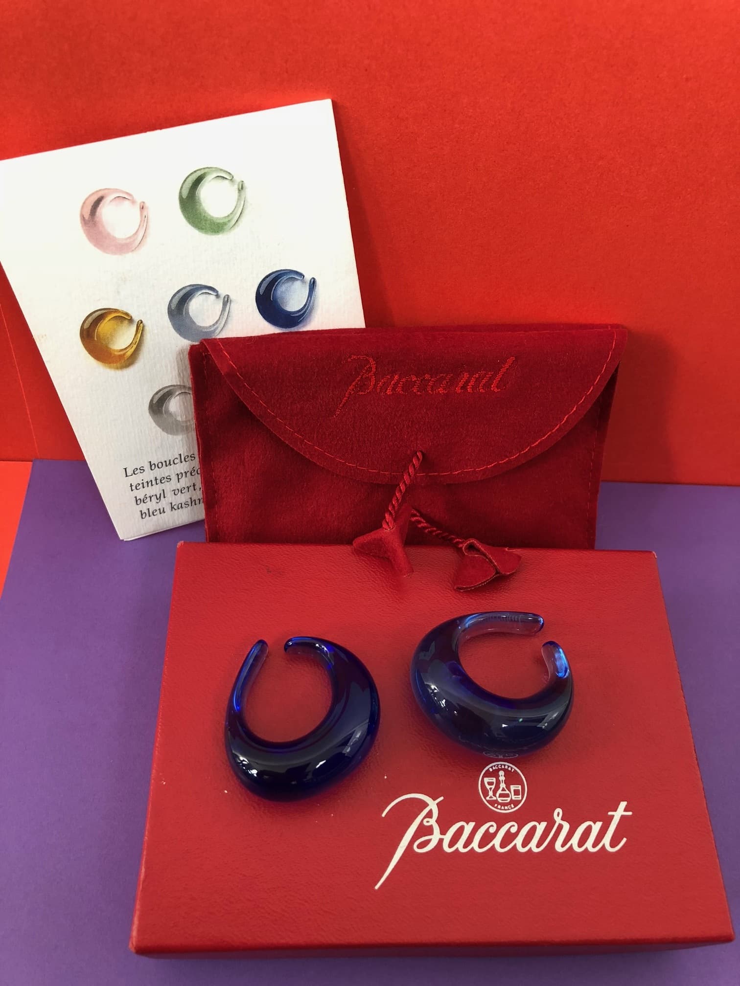 BACCARAT Crystal Hoop Earrings in Deep Blue