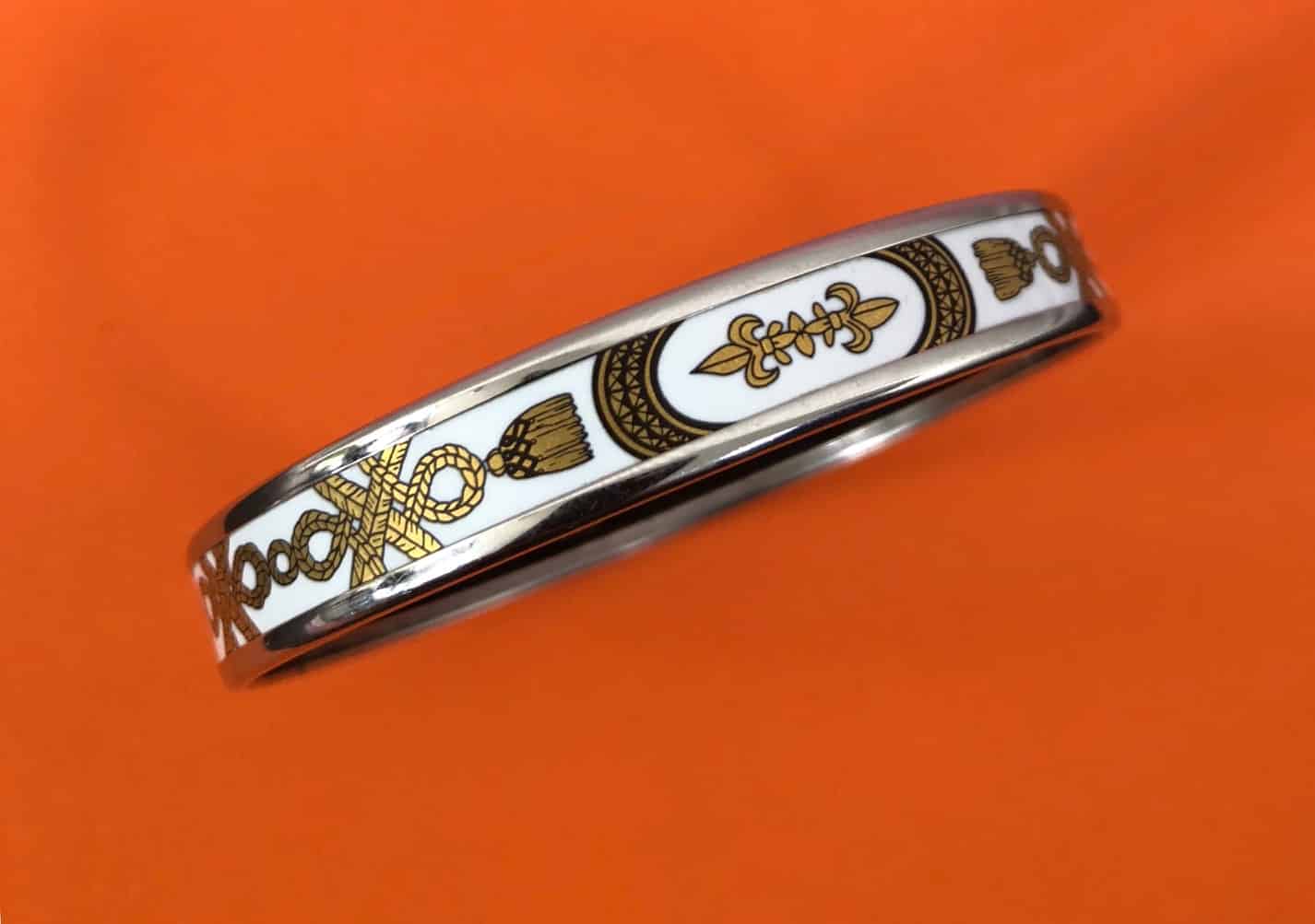 HERMES Enamel Printed Narrow Grand Apparat Bracelet 62 Blanc White - Image 3