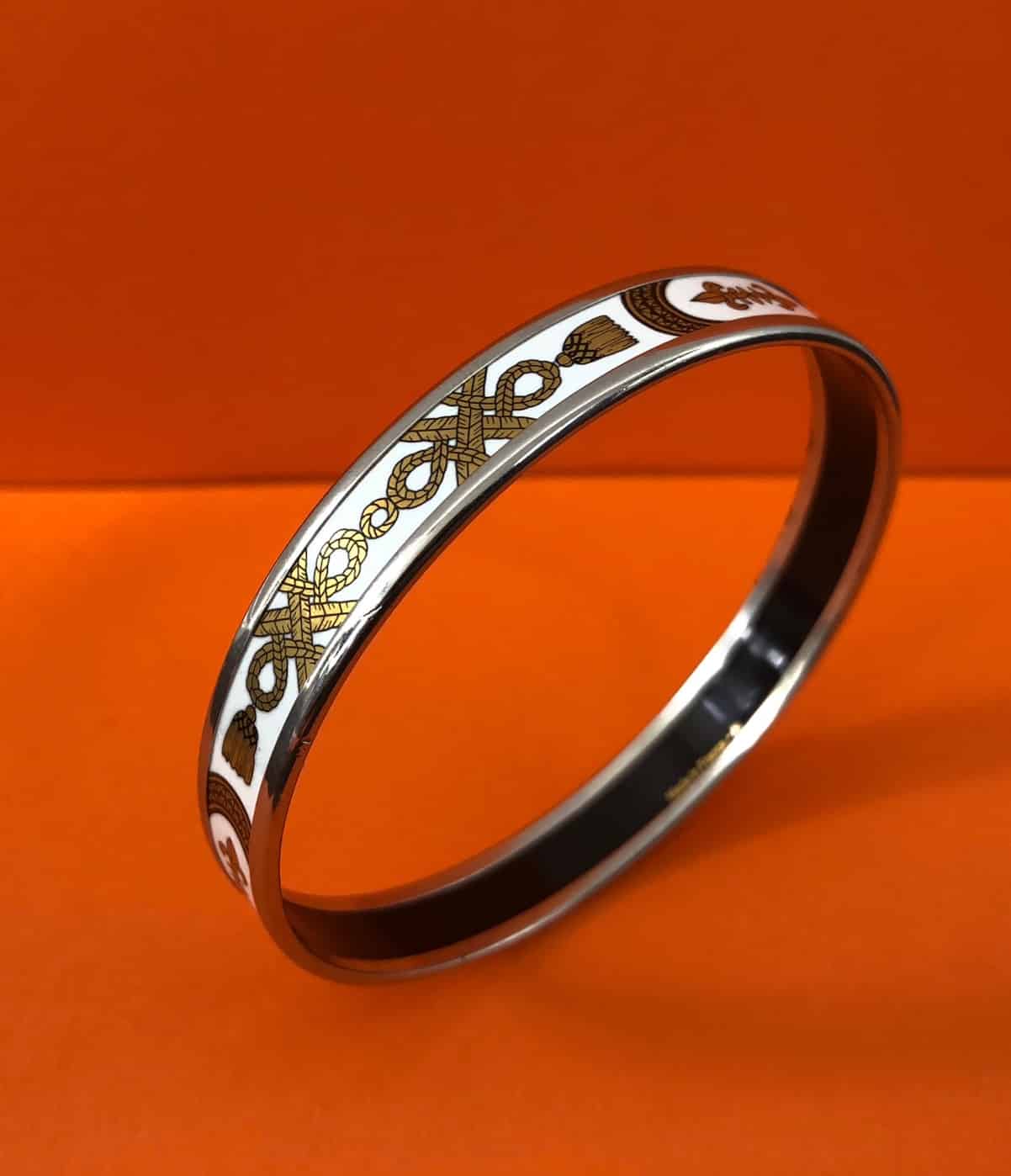 HERMES Enamel Printed Narrow Grand Apparat Bracelet 62 Blanc White - Image 4