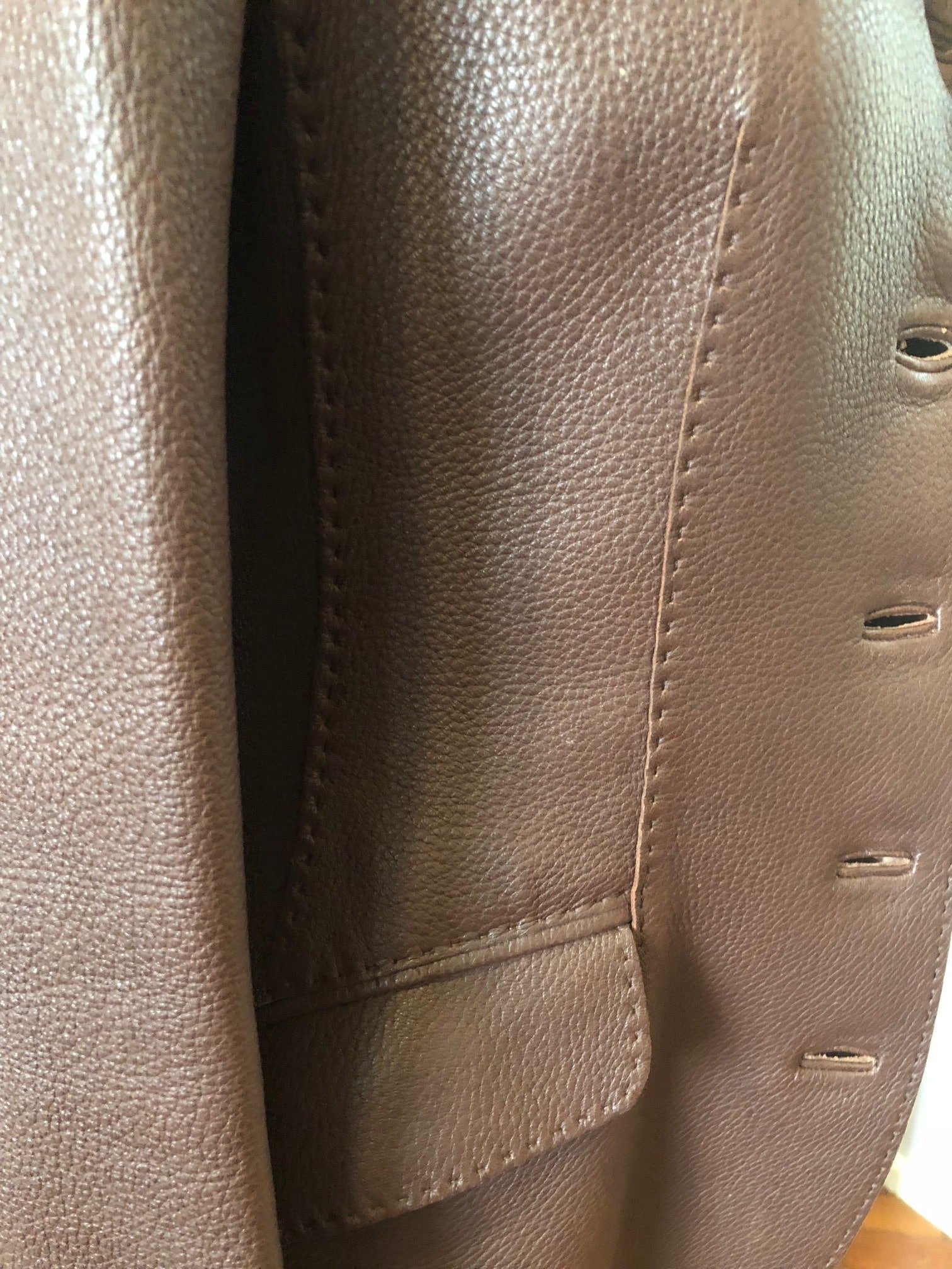 HERMES Riding Leather Jacket Saddle Stitching Brown - Image 9