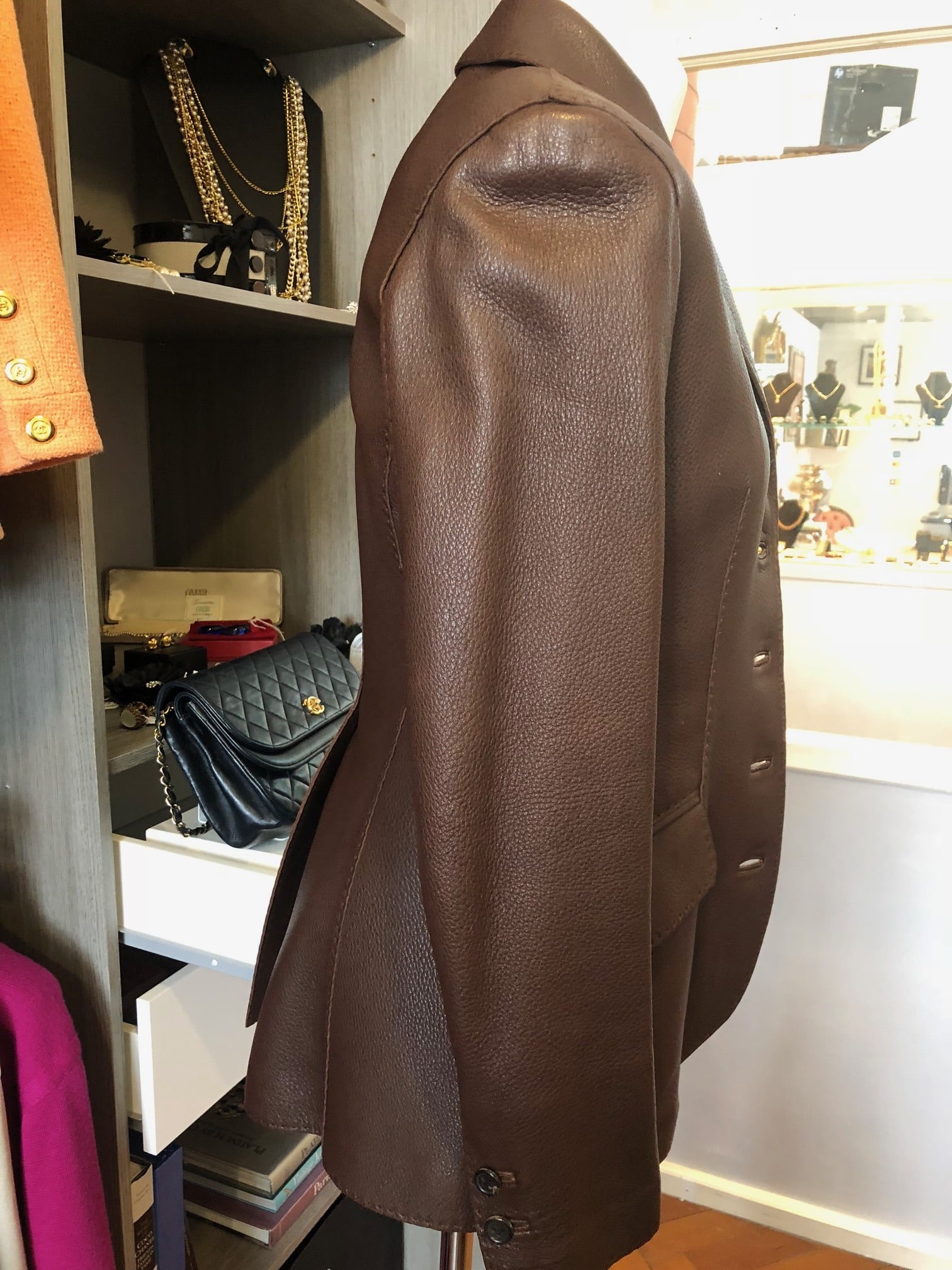 HERMES Riding Leather Jacket Saddle Stitching Brown - Image 10