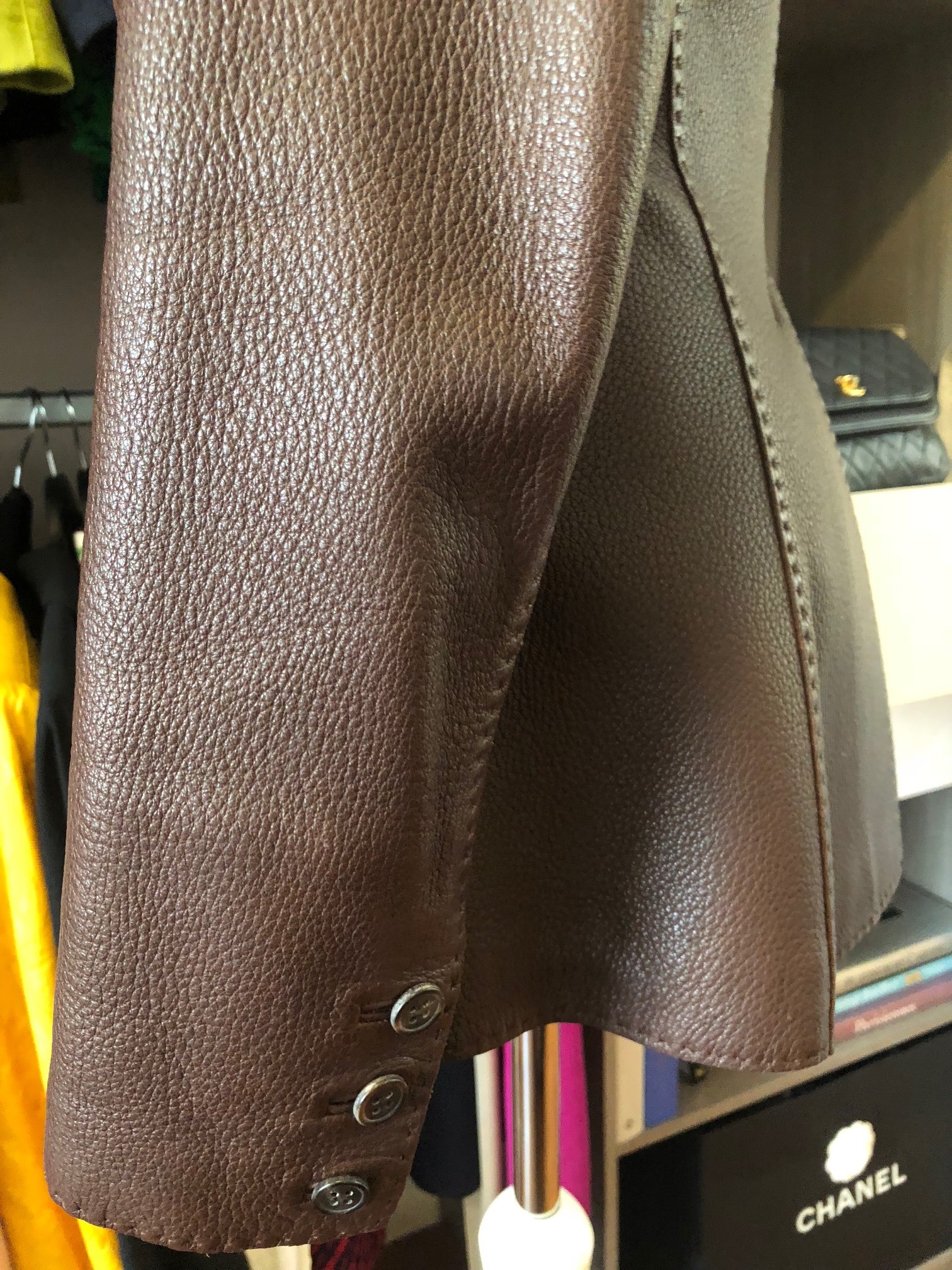 HERMES Riding Leather Jacket Saddle Stitching Brown - Image 11