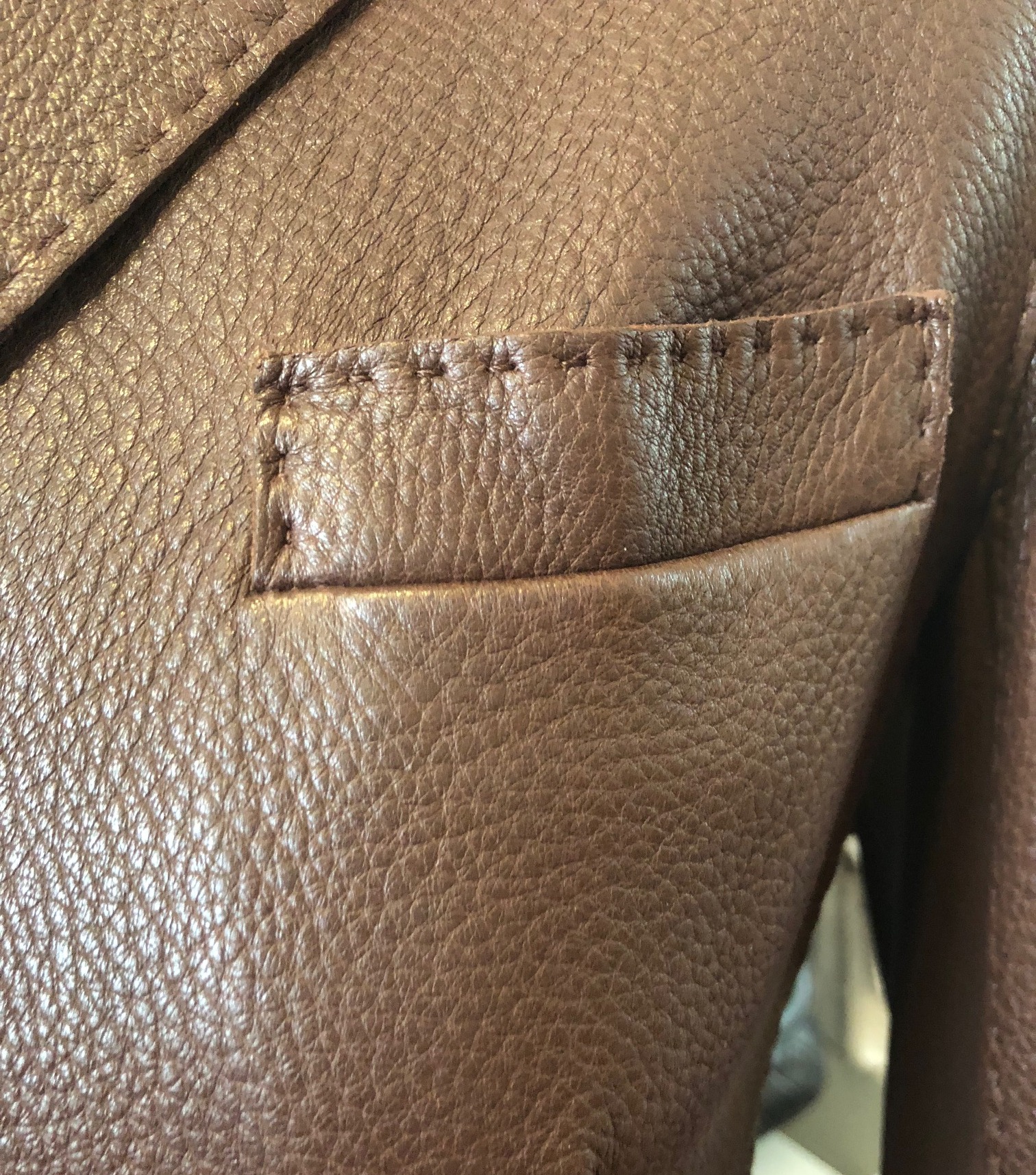 HERMES Riding Leather Jacket Saddle Stitching Brown - Image 5