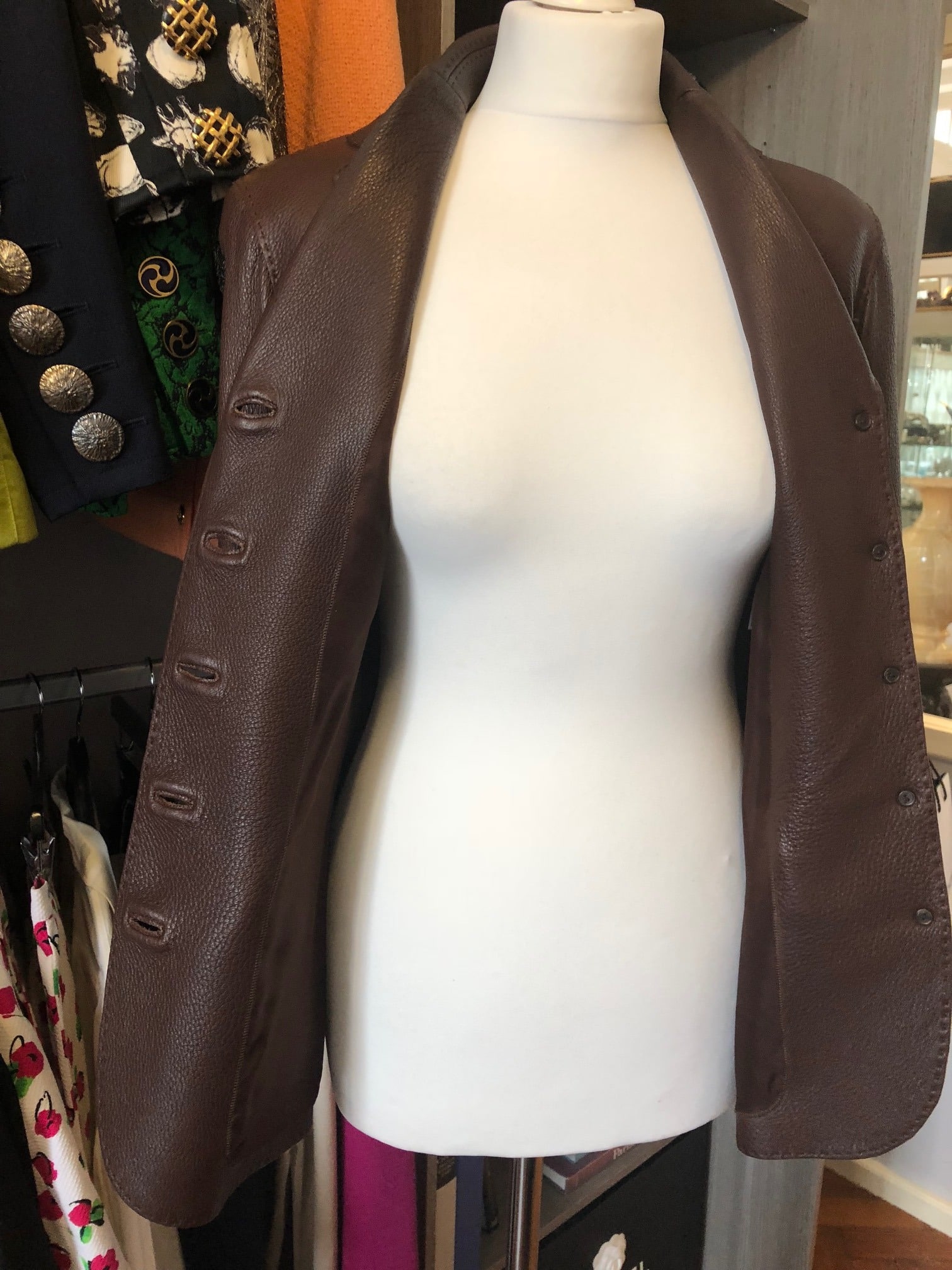 HERMES Riding Leather Jacket Saddle Stitching Brown - Image 12