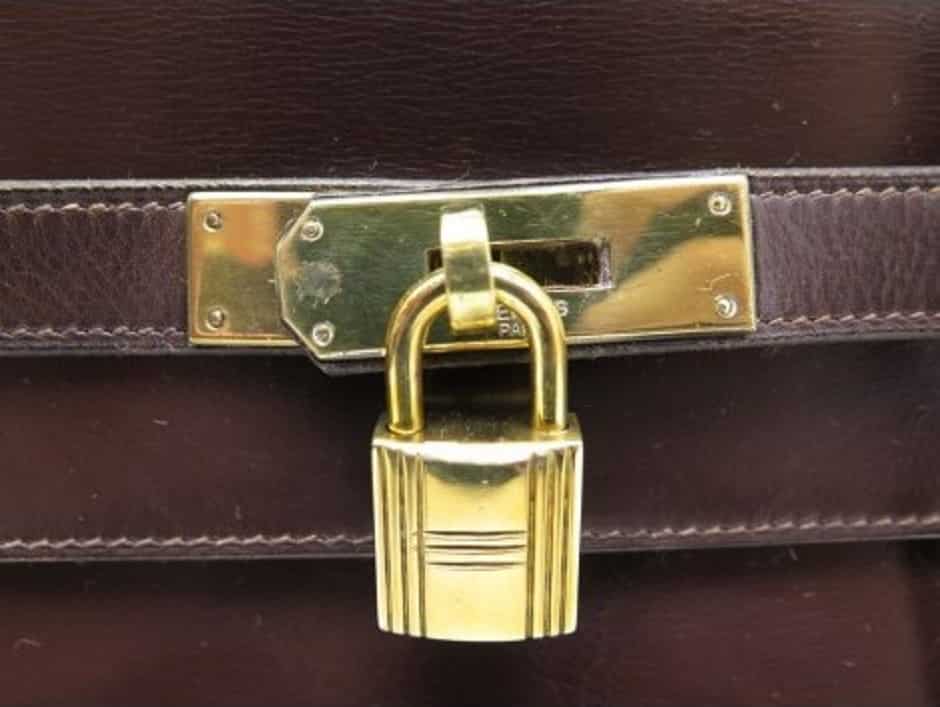 Hermes Kelly Handbag Brown Box Calf with Gold Hardware 32 - Image 9