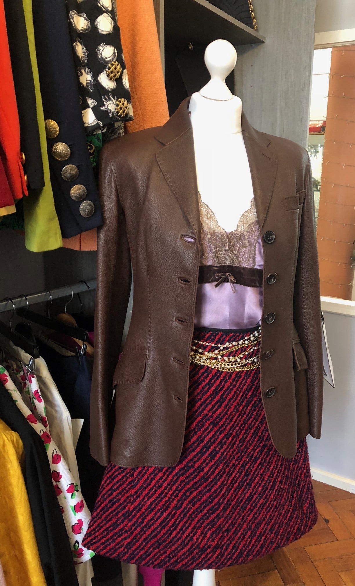 HERMES Riding Leather Jacket Saddle Stitching Brown - Image 2