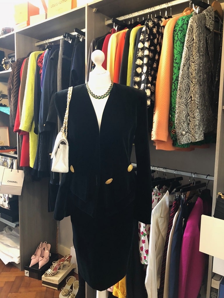 Vintage Couture Skirt Suit Black Jewel Buttons Asymmetric French - Image 6