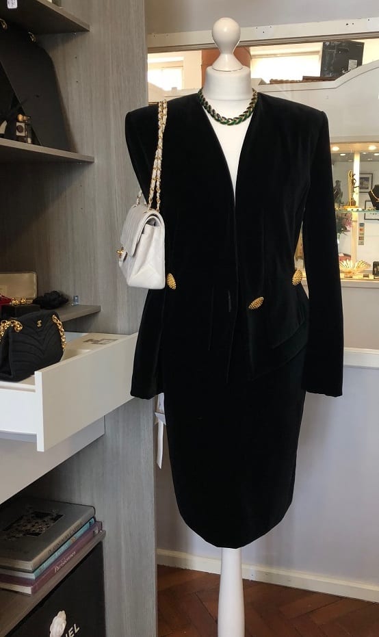 Vintage Couture Skirt Suit Black Jewel Buttons Asymmetric French - Image 7