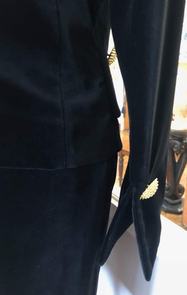 Vintage Couture Skirt Suit Black Jewel Buttons Asymmetric French - Image 9