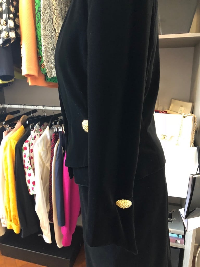 Vintage Couture Skirt Suit Black Jewel Buttons Asymmetric French - Image 10