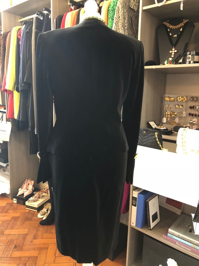 Vintage Couture Skirt Suit Black Jewel Buttons Asymmetric French - Image 11