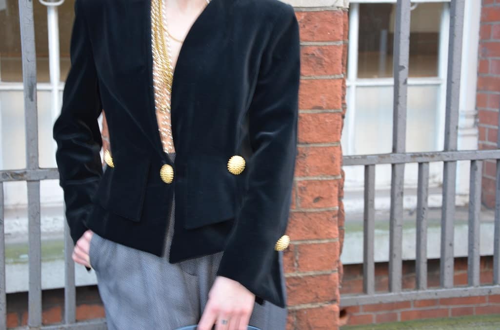 Vintage Couture Skirt Suit Black Jewel Buttons Asymmetric French - Image 4