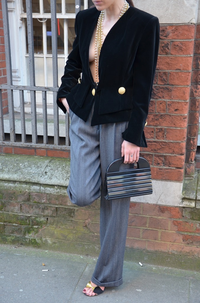 Vintage Couture Skirt Suit Black Jewel Buttons Asymmetric French - Image 3