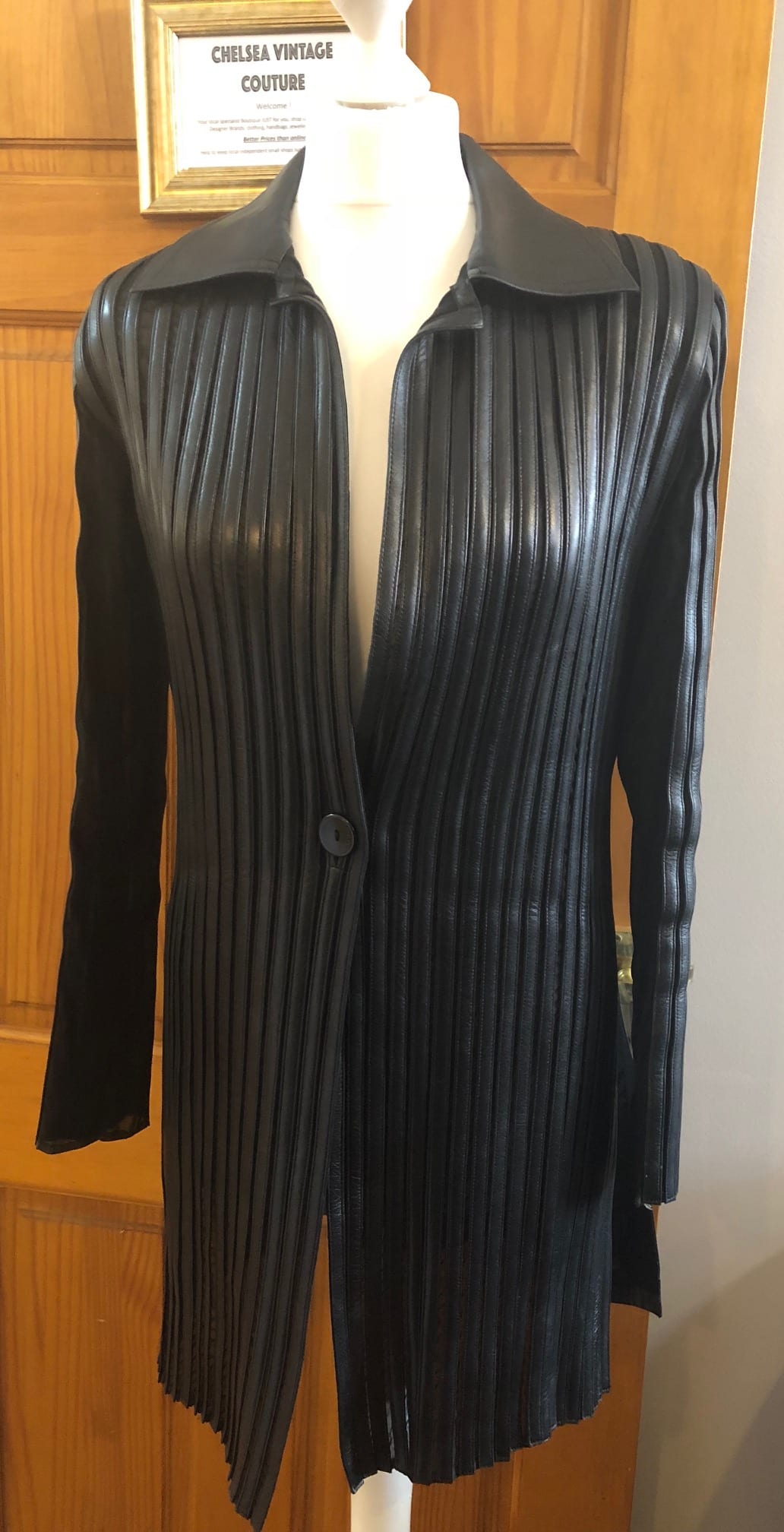 JITROIS Black Long Leather Stripe Panel Jacket - Image 3