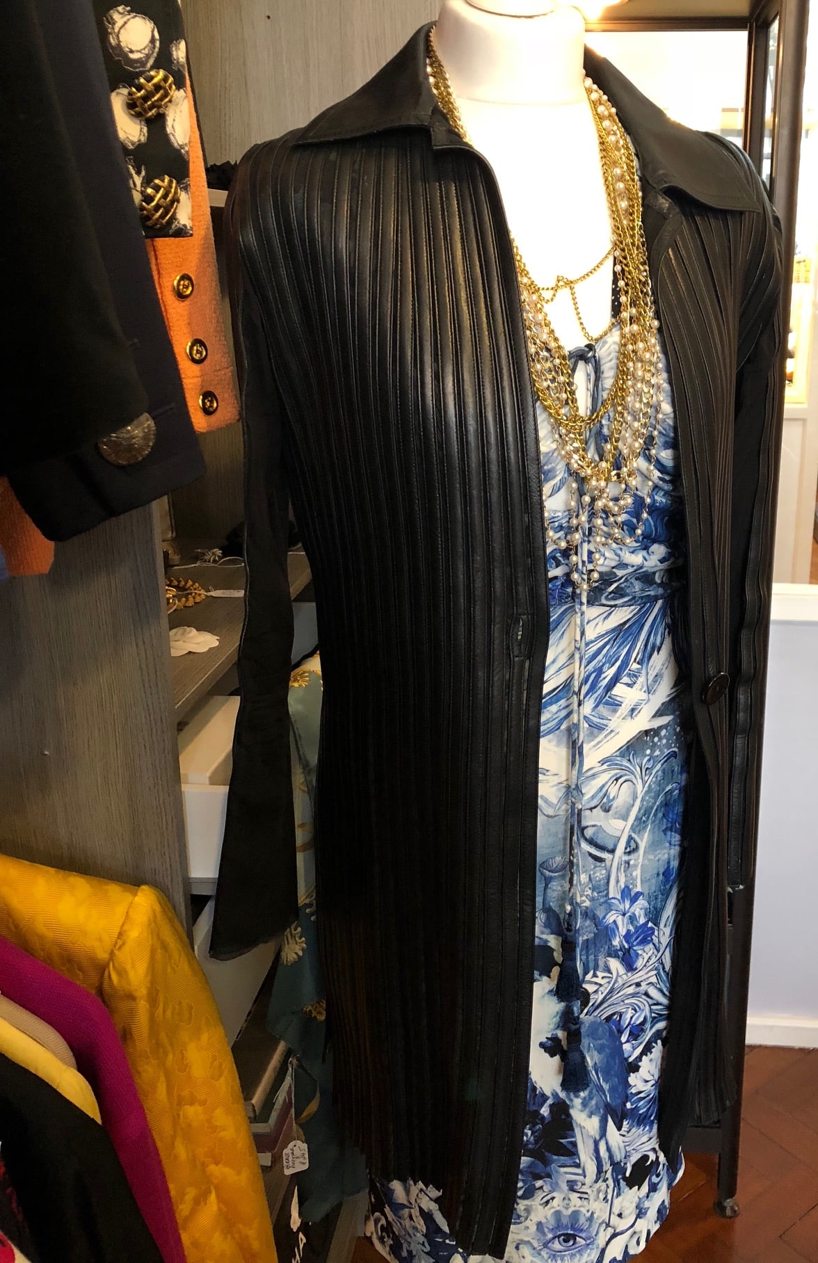 JITROIS Black Long Leather Stripe Panel Jacket - Image 4