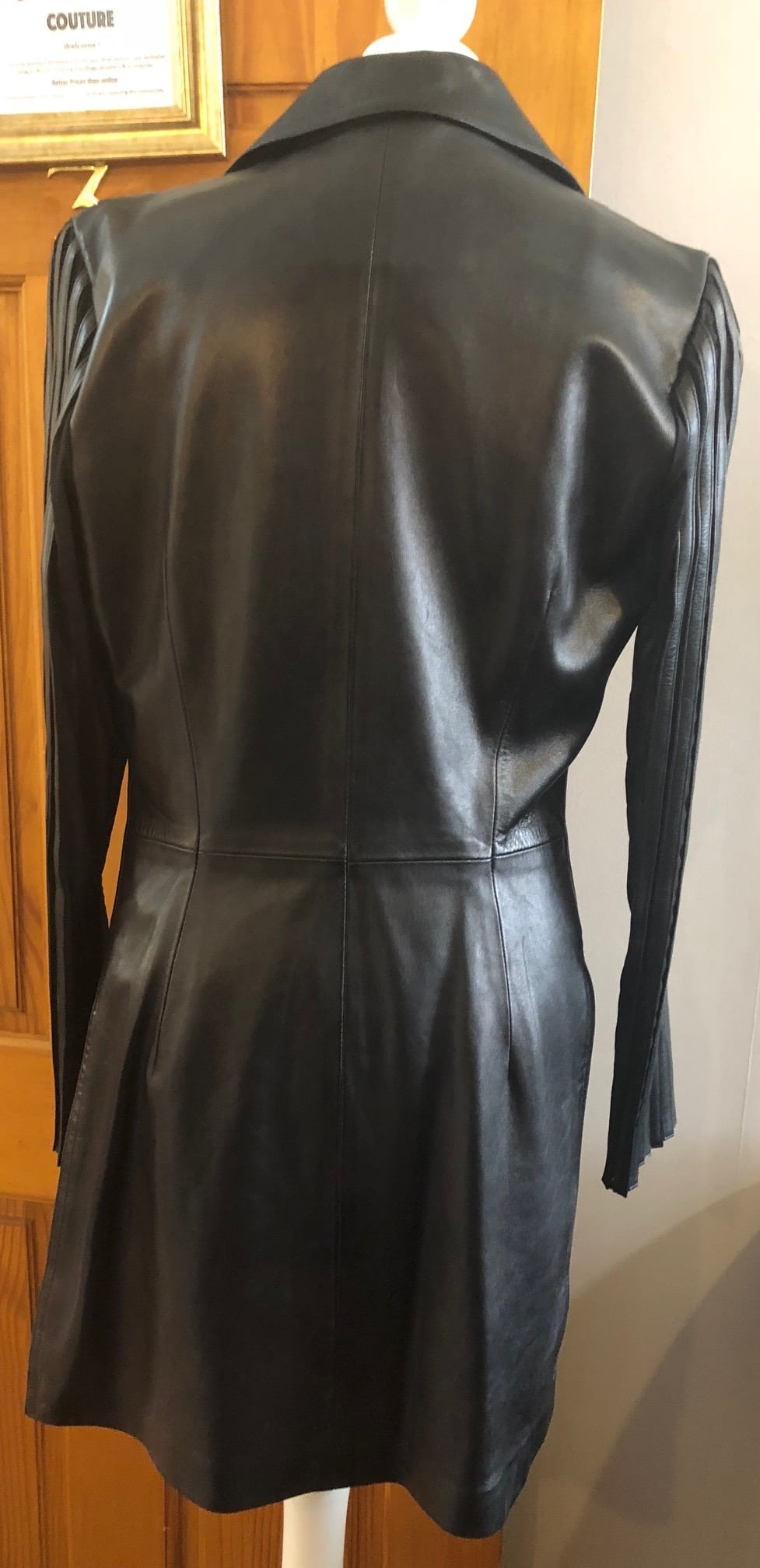 JITROIS Black Long Leather Stripe Panel Jacket - Image 6