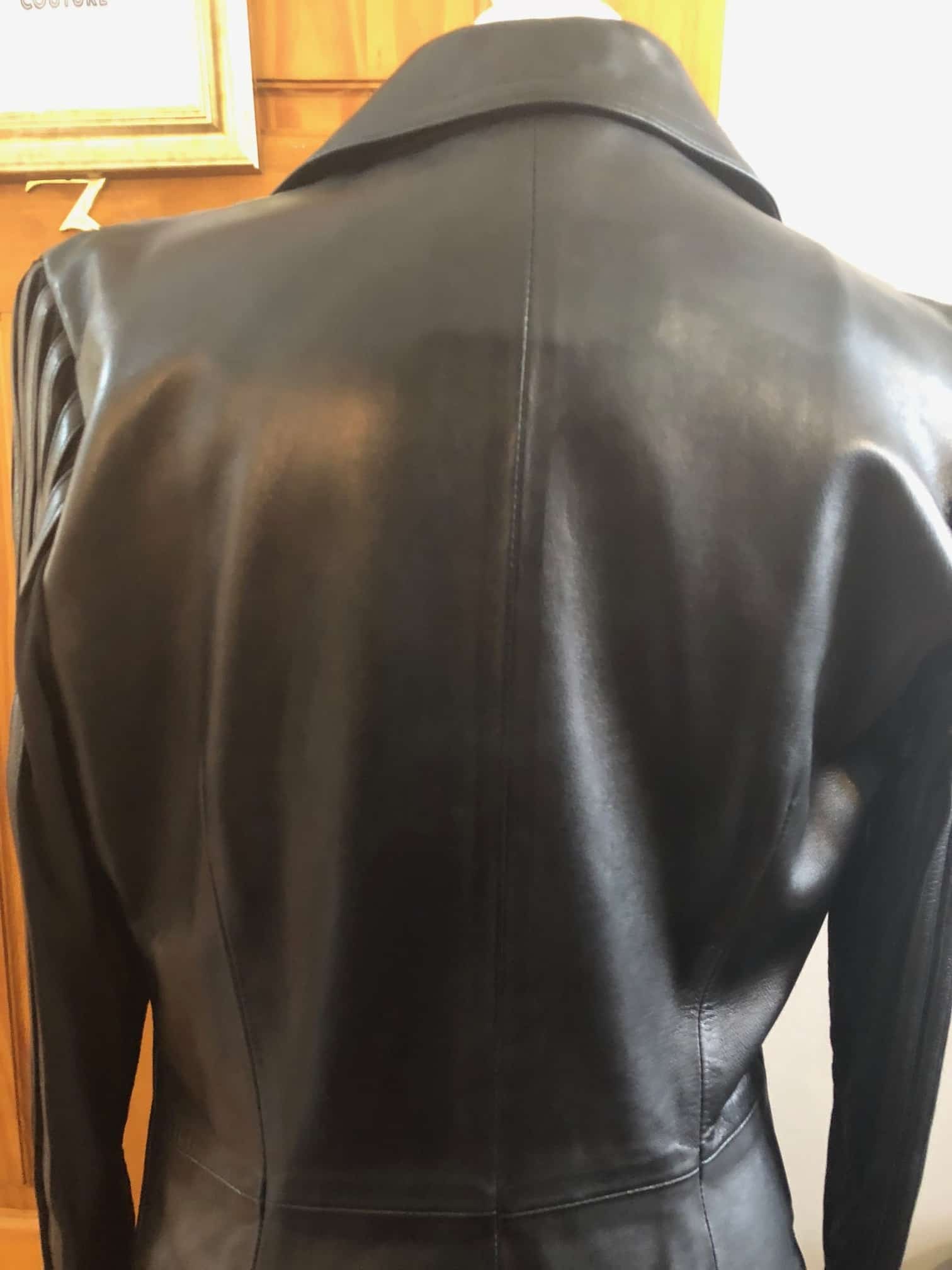 JITROIS Black Long Leather Stripe Panel Jacket - Image 7