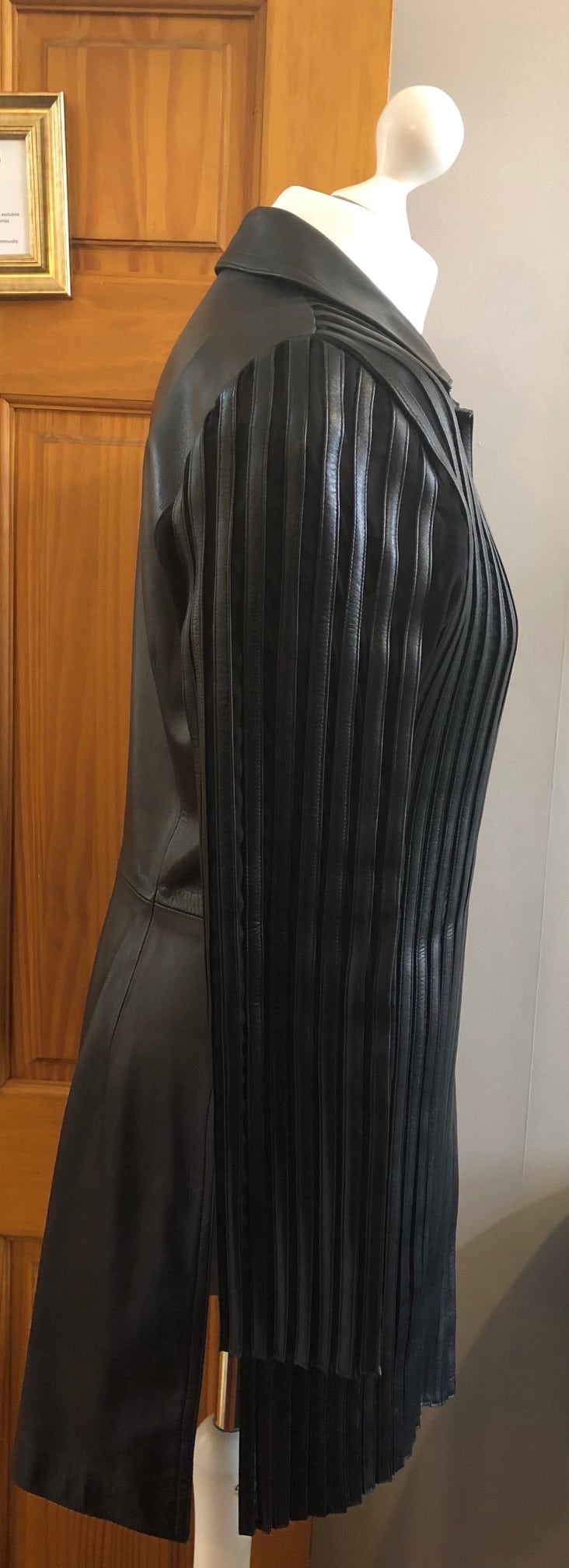 JITROIS Black Long Leather Stripe Panel Jacket - Image 8
