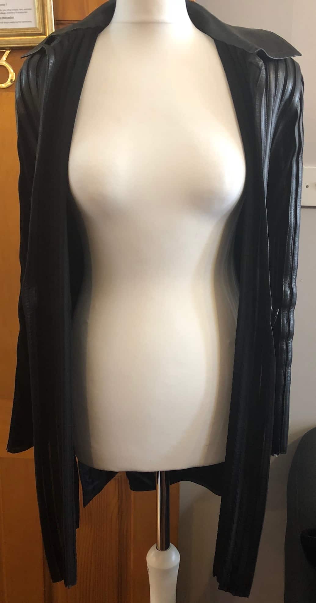 JITROIS Black Long Leather Stripe Panel Jacket - Image 10