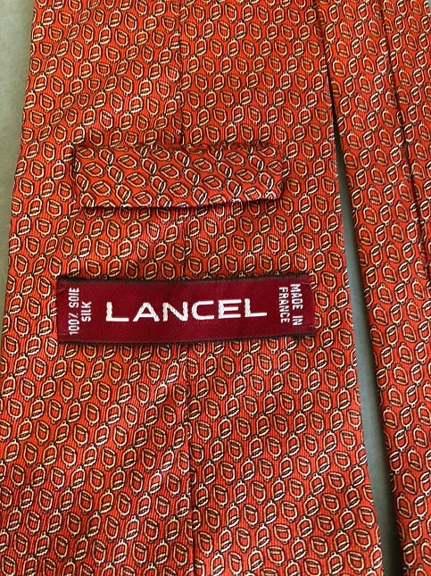 LANCEL Geometric Red Vintage Silk Tie - Image 4