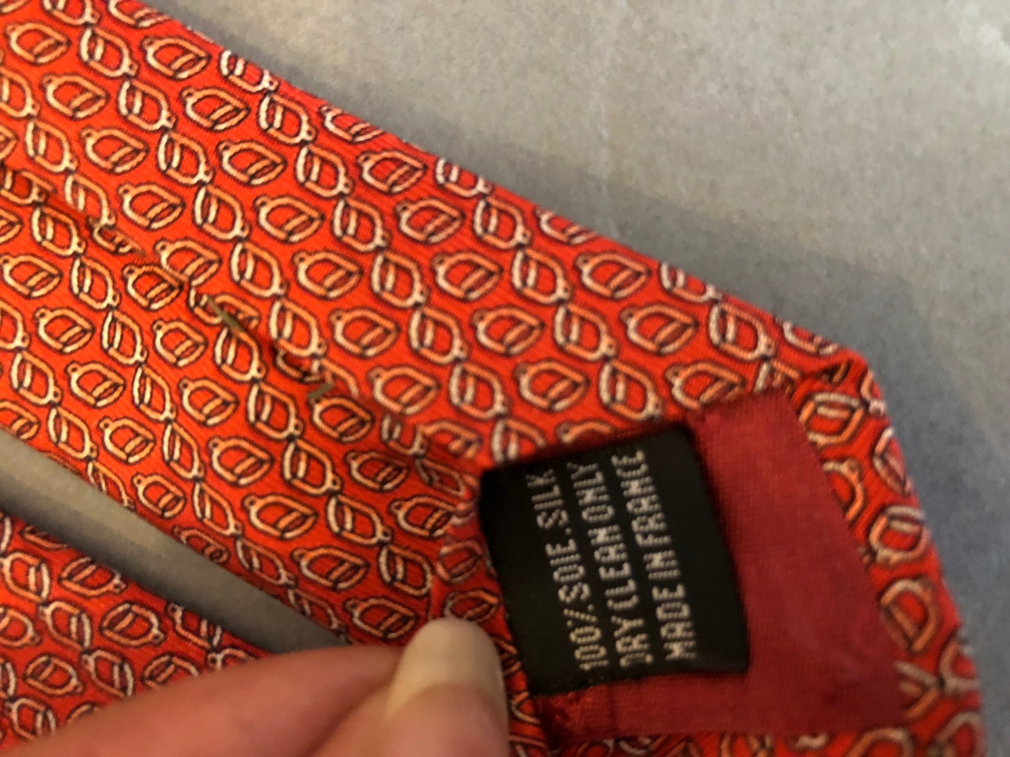 LANCEL Geometric Red Vintage Silk Tie - Image 5