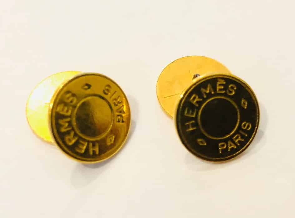 HERMES Gold Round Coin 'HERMES PARIS' Stud Cufflinks - Image 2