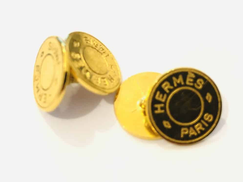 HERMES Gold Round Coin 'HERMES PARIS' Stud Cufflinks - Image 3