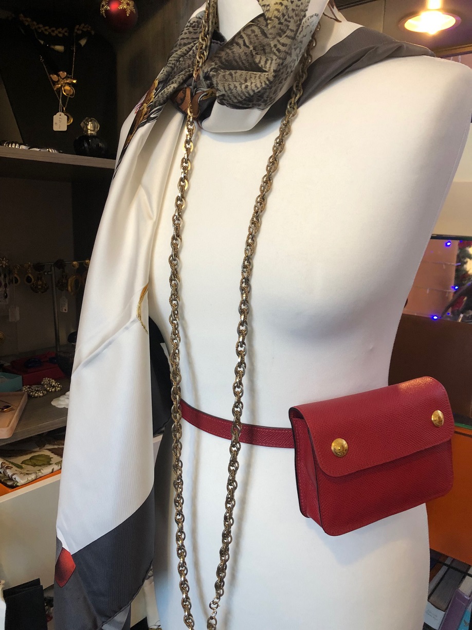 Hermès Red Leather Travel Clutch Fanny Pack Waist Belt Bag