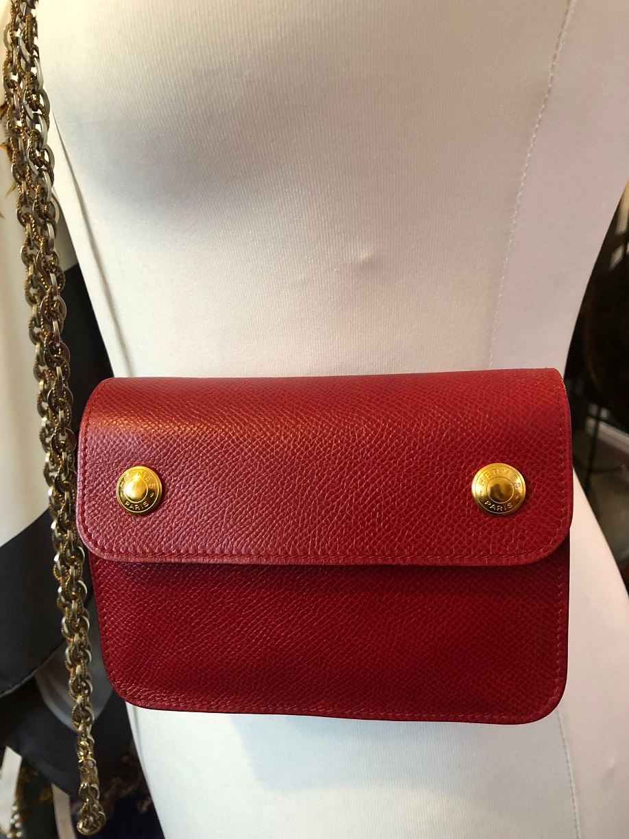 Hermès Red Leather Travel Clutch Fanny Pack Waist Belt Bag - Image 2