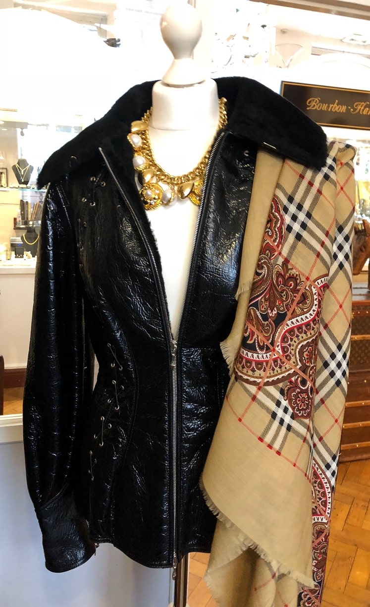 THIERRY MUGLER Leather Fitted Lace Up Jacket Coat Fur - Image 3