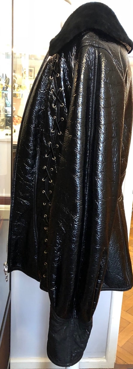 THIERRY MUGLER Leather Fitted Lace Up Jacket Coat Fur - Image 6