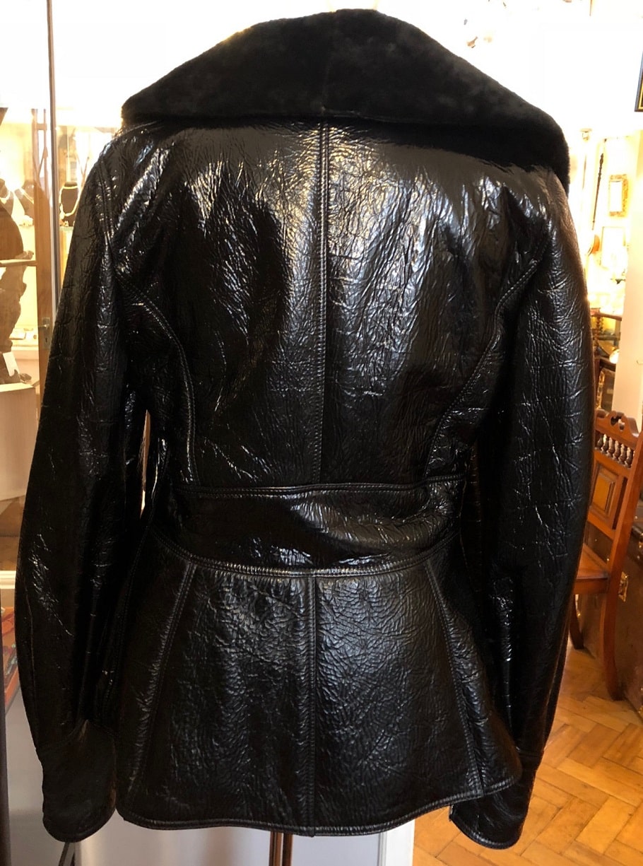 THIERRY MUGLER Leather Fitted Lace Up Jacket Coat Fur - Image 7