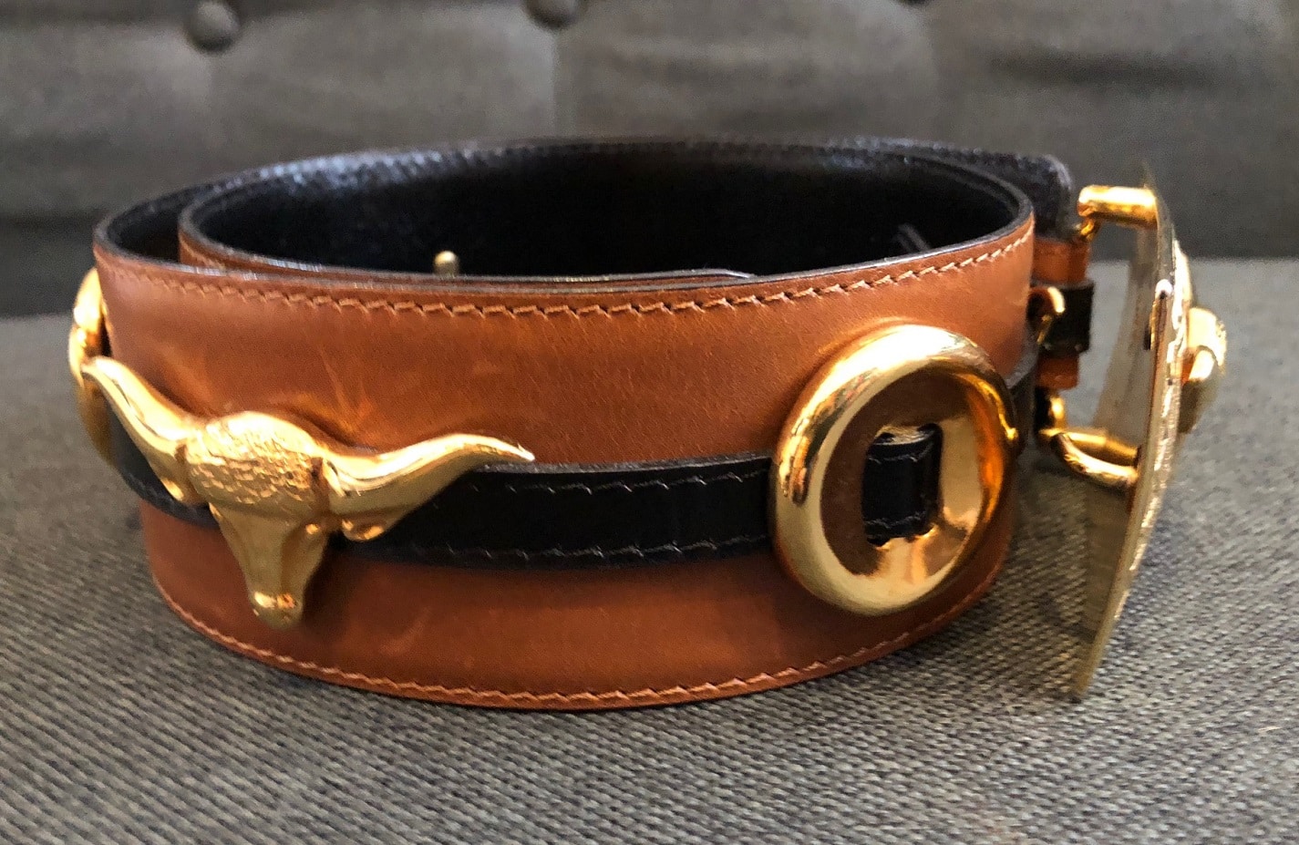 Escada Large Leather Bull Head Belt 1980s - Image 2