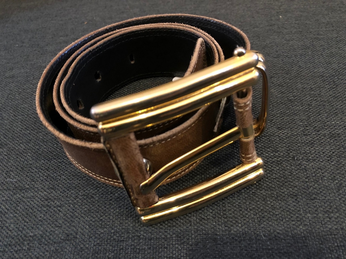Escada Belt Leather Large Square Gold Buckle Vintage