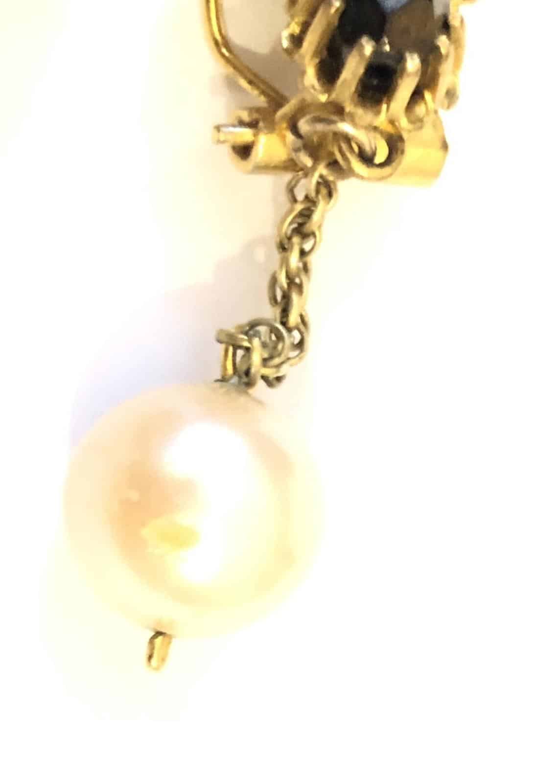 Drop Earrings Onyx Pearl French Vintage - Image 3