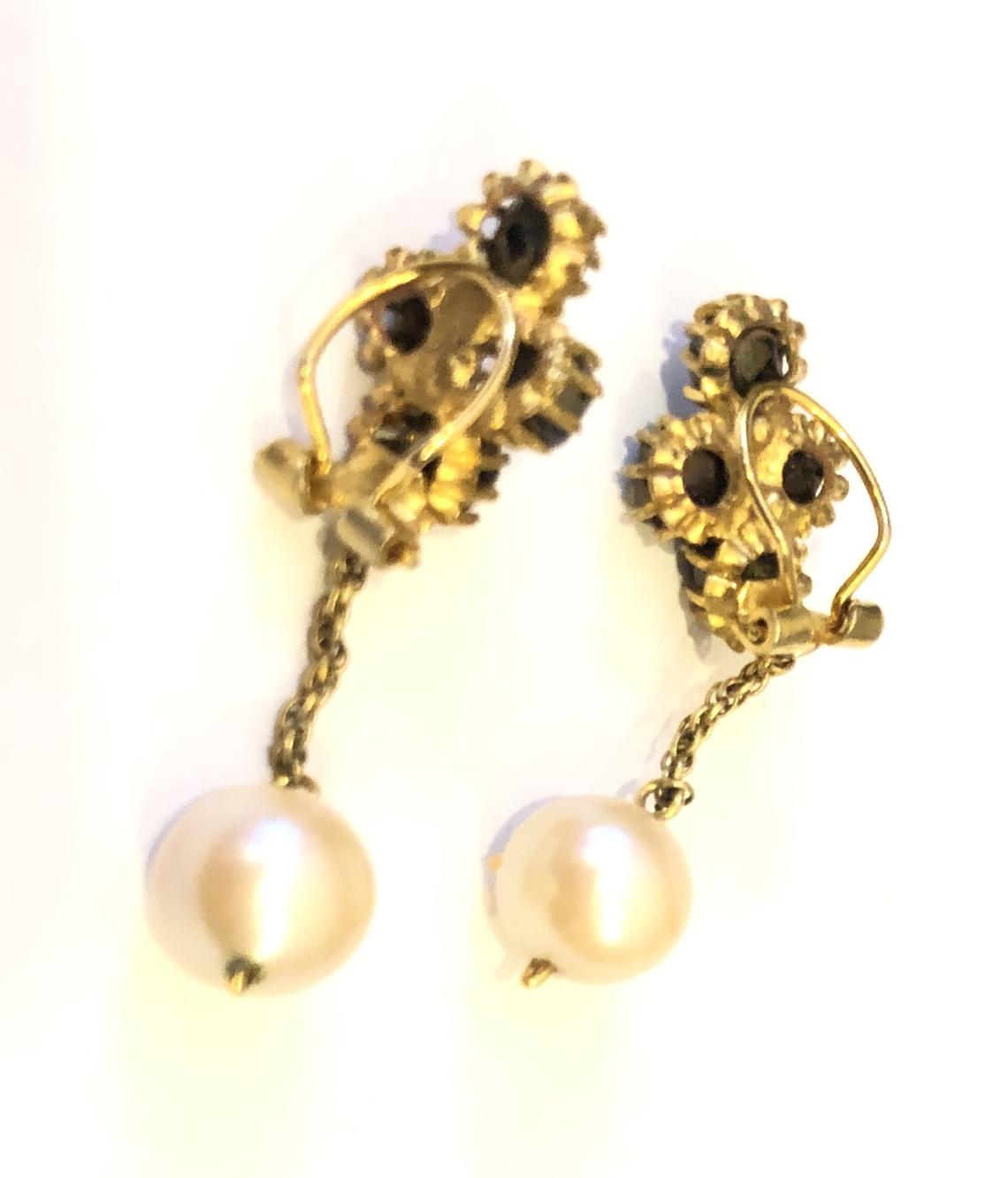 Drop Earrings Onyx Pearl French Vintage - Image 4
