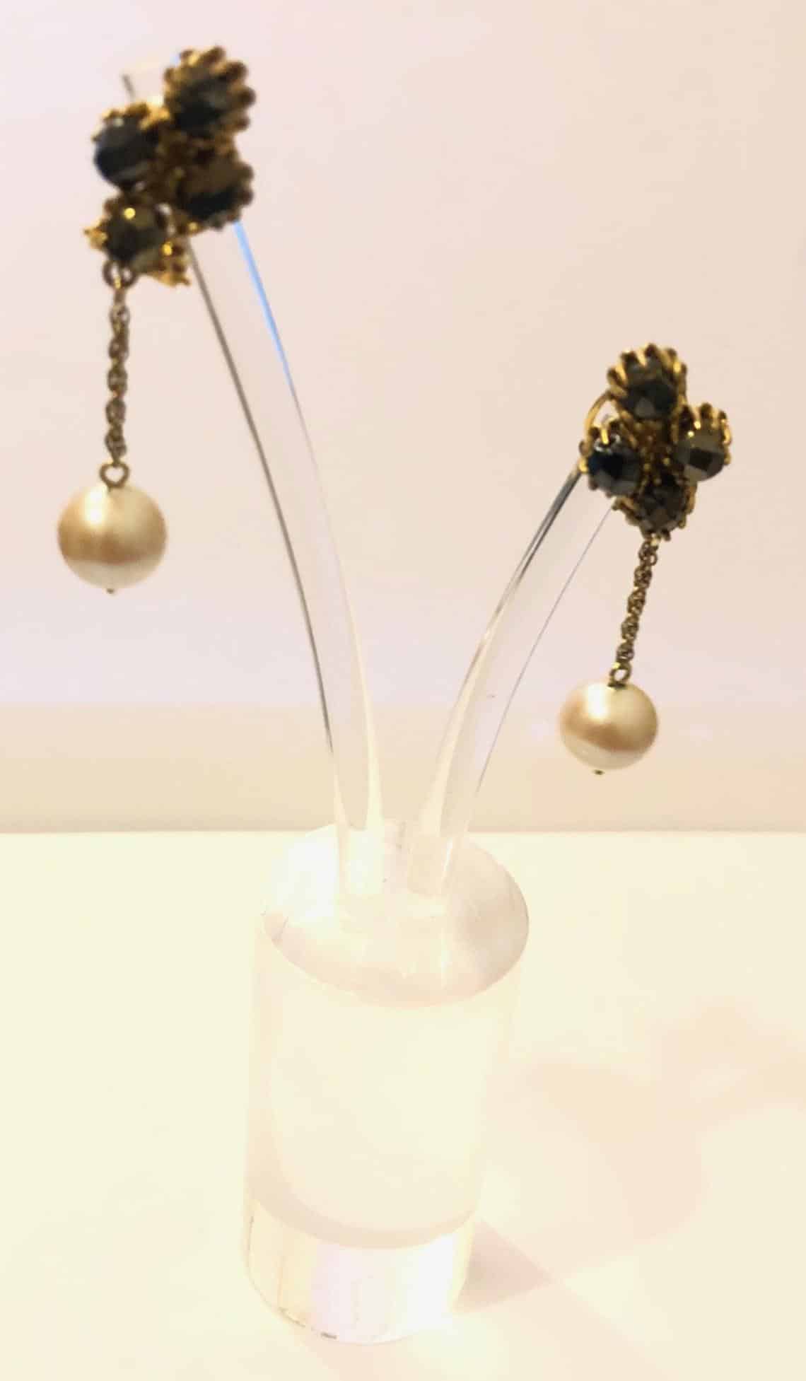 Drop Earrings Onyx Pearl French Vintage - Image 5