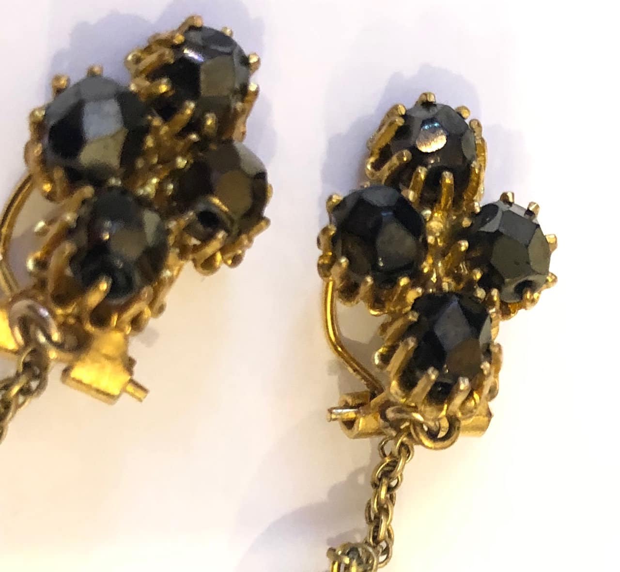 Drop Earrings Onyx Pearl French Vintage - Image 2