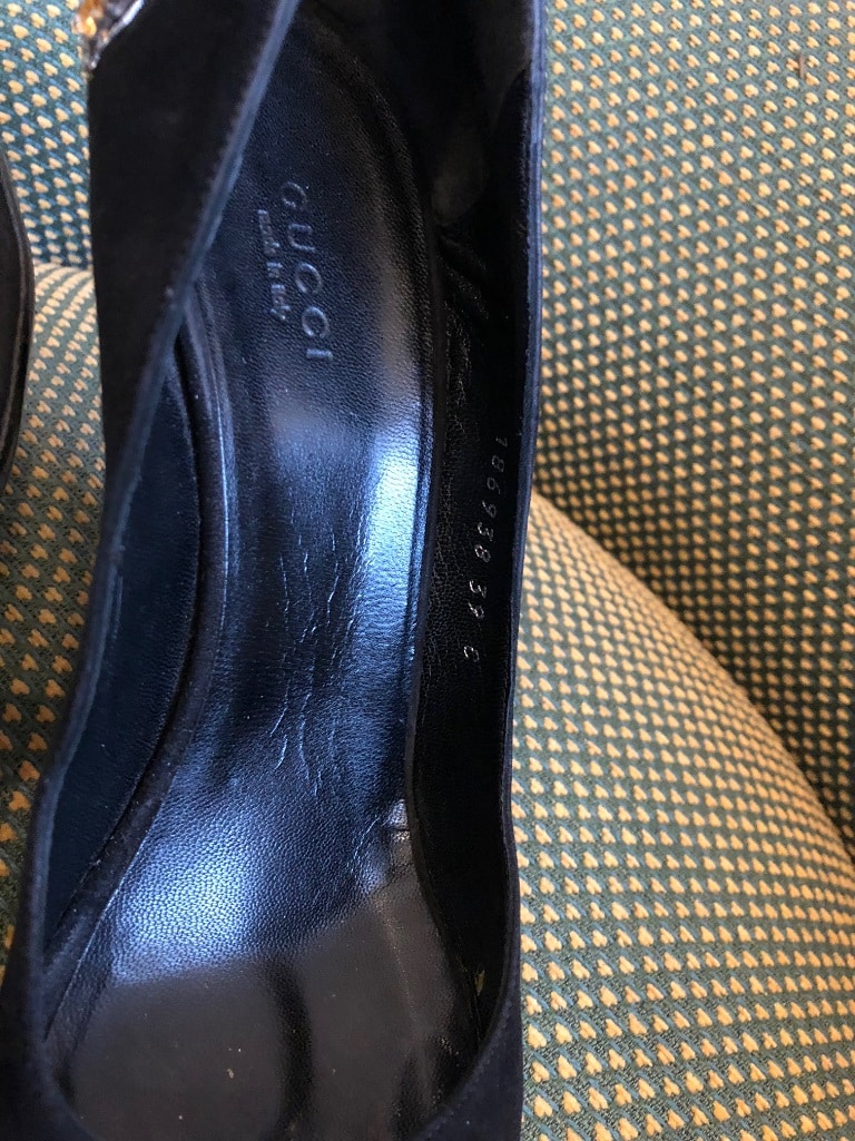 Gucci Black Suede Embellished Jewels Peep Toe Stiletto - Image 9