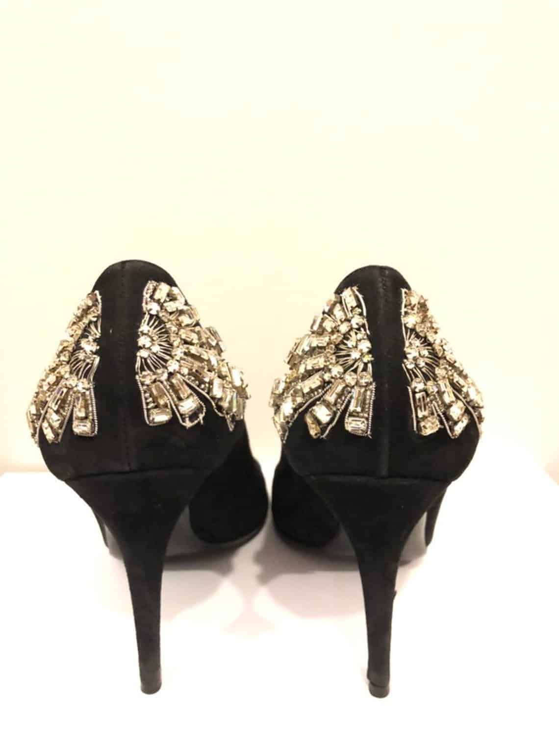 Gucci Black Suede Embellished Jewels Peep Toe Stiletto - Image 4